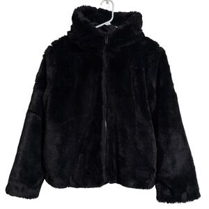 Under Armour Kids Girls YXL Cozy Fleece Black Faux Fur Full Zip Hooded Jacket
